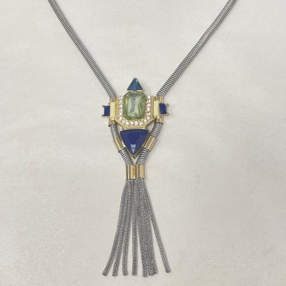 The Limited Statement Tassel Necklace Silver-Tone Long Length Chunky Glam - Picture 1 of 8